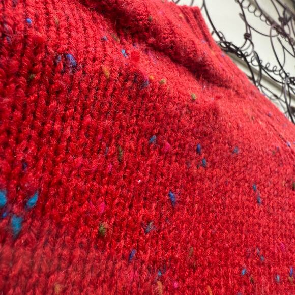 Vintage 90s Venezia Red Variegated Knit Sweater Mock Neck Acrylic Wool One Size - Picture 5 of 10